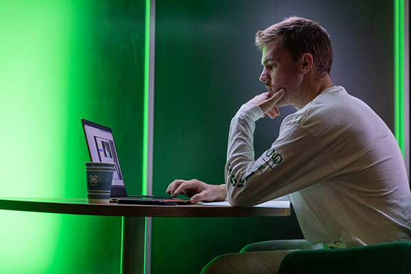 Student working alone on laptop