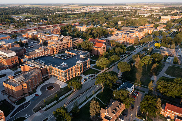 drone image of campus