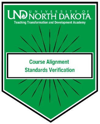 course Green badge with the words Course Alignment Verification Mark across the middle in white