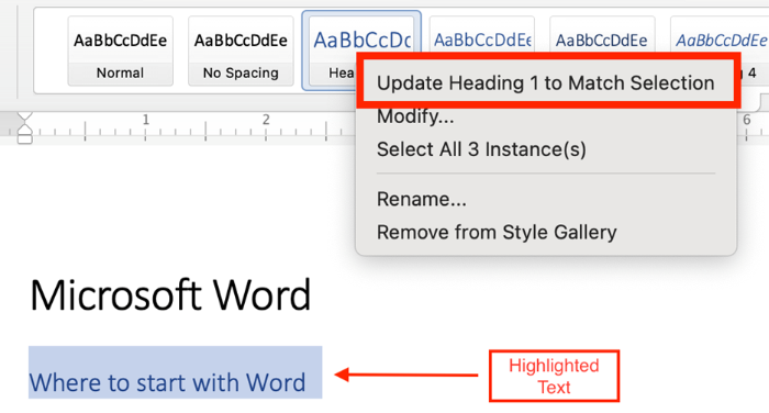 modifying styles in Word