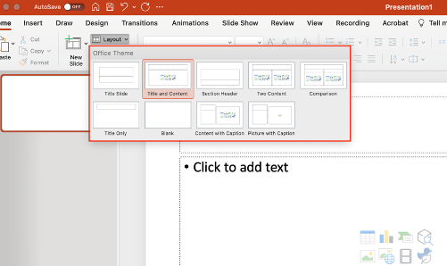 title and content layout on ppt slide