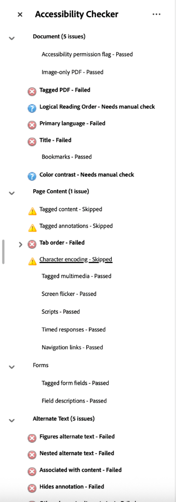 Screenshot of the Accessibility Checker Panel on the right. 
