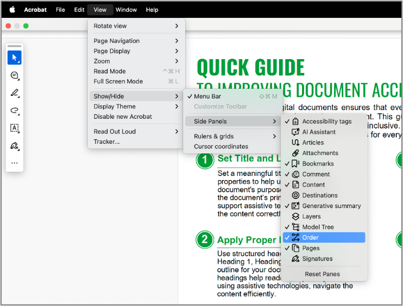 Screenshot of how to access windows to add to the Side Panel.