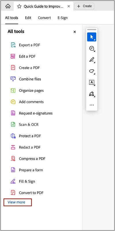 Screenshot of the View More option in the All Tools section. 