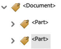 Screenshot of tag nesting for Document Tag in Adobe Acrobat. 