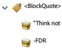 Screenshot of tag nesting for Blockquote Tag in Adobe Acrobat. 