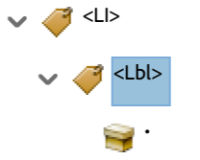 Screenshot of tag nesting for List Label Tag in Adobe Acrobat. 
