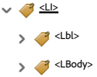 Screenshot of tag nesting for List Item Tag in Adobe Acrobat. 