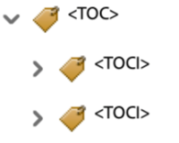Screenshot of tag nesting for Table of Contents Tag in Adobe Acrobat. 