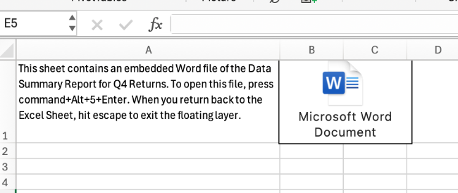 Screenshot of an embedded file on a separate worksheet. 