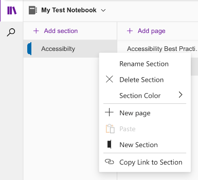 Screenshot of the menu that the Rename Section option resides in. 