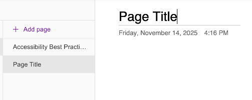 Screenshot of the Title Line of a Page, the location where one can rename a page. 