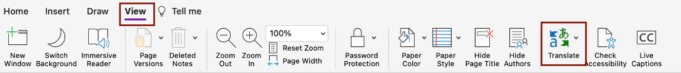 Screenshot of the location of the Translate option