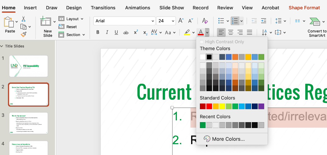 Screenshot of the Font Color tool. 