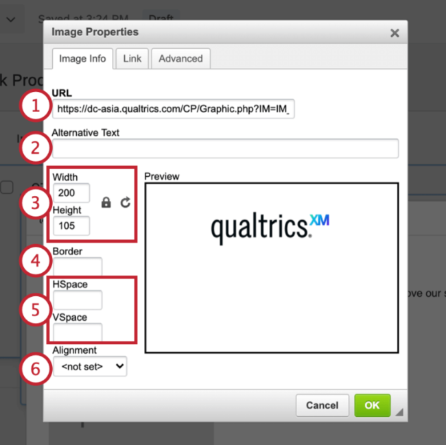 The Alternative Text box is highlighted in the Image Properties Dialogue Box.