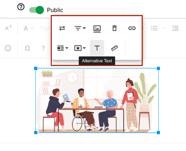 Screenshot of Alternative Text button in the Image Settings menu