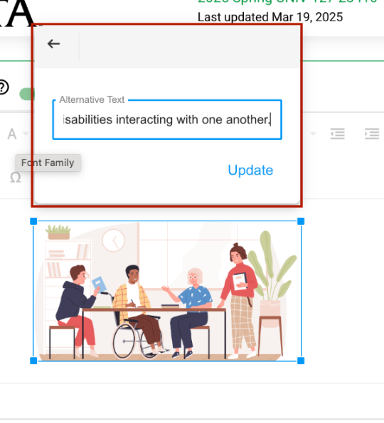 Screenshot of the Alternative Text box
