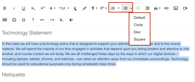 Screenshot of pre-set list icon in Simple Syllabus