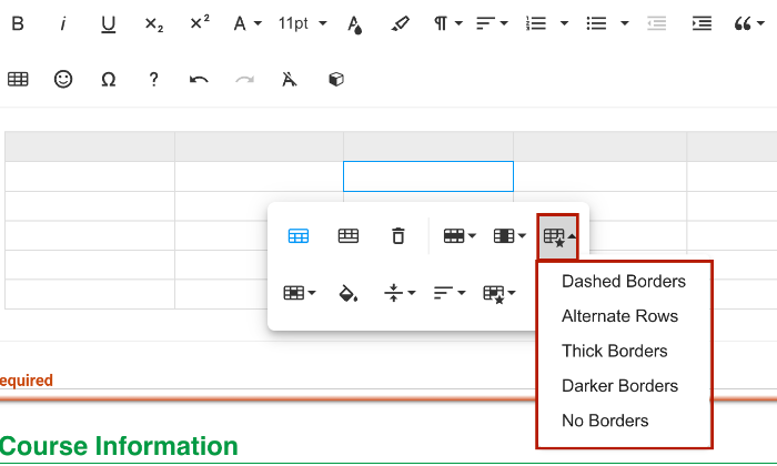 Screenshot of the Style Table tool in the Table Settings menu