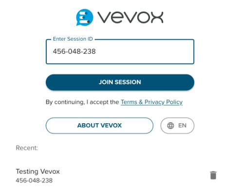 Enter the Session ID to Join a Poll from the Participant App of Vevox. 