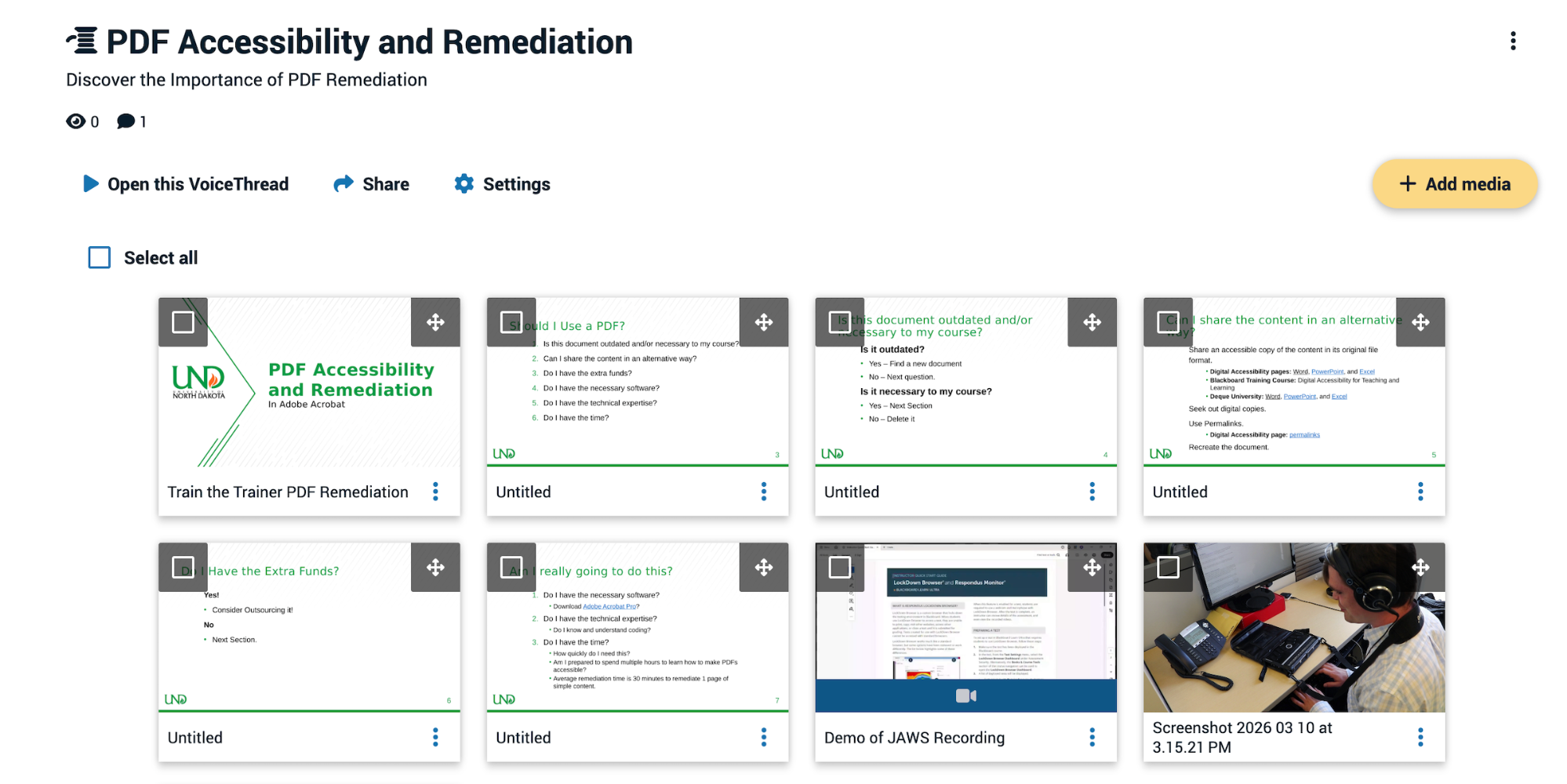 Screenshot of the Edit Page in VoiceThread. Users can access the Edit Media pane from this page. 