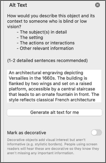 Screenshot of the alternative text box in Word. 