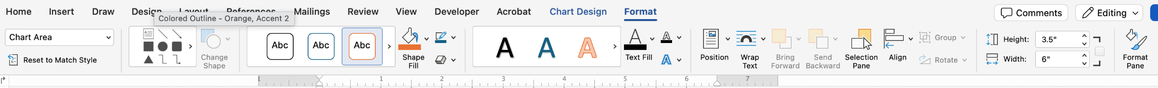 Screenshot of the Ribbon under Format. No alternative text options are available. 