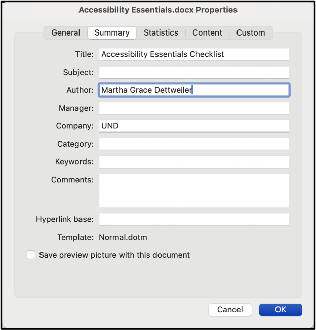 Screenshot of the Title Field