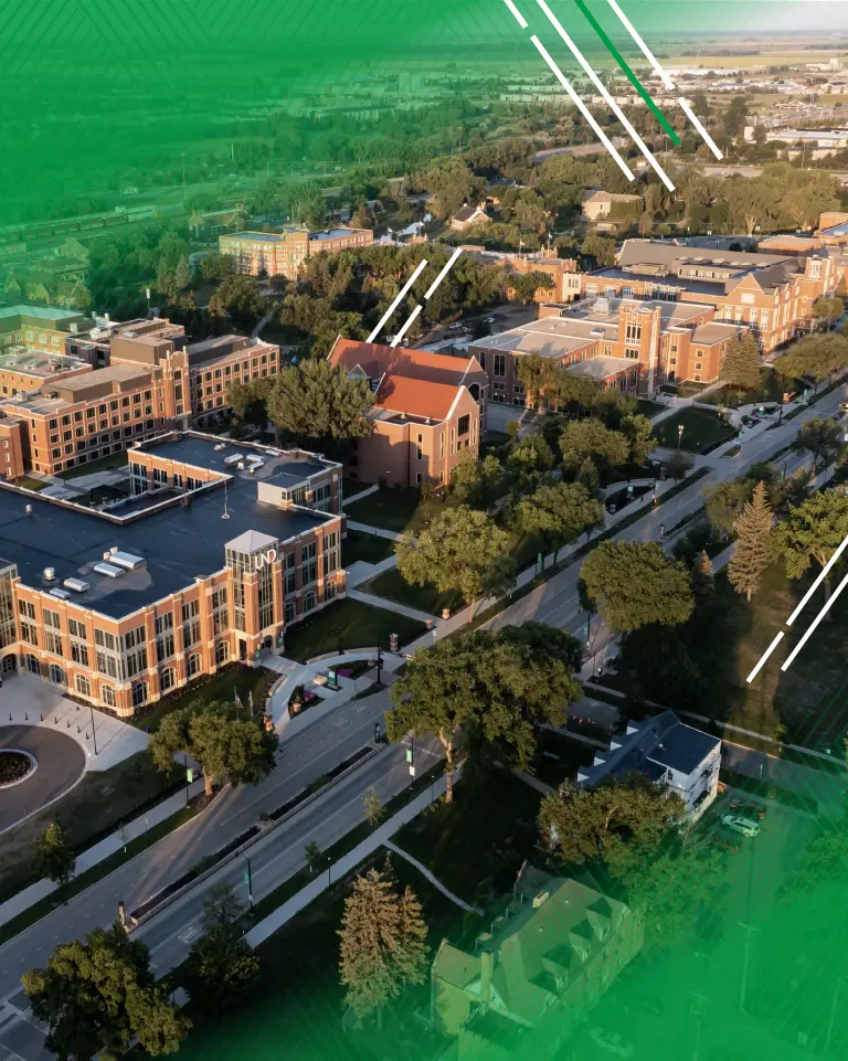 arial view of UND college campus 