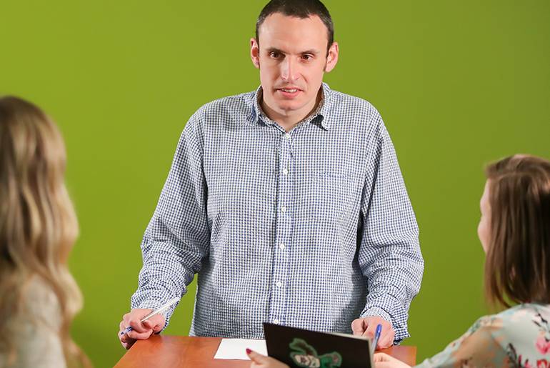 Brendan Blades working in class