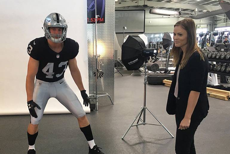 working with NFL player in photo shoot