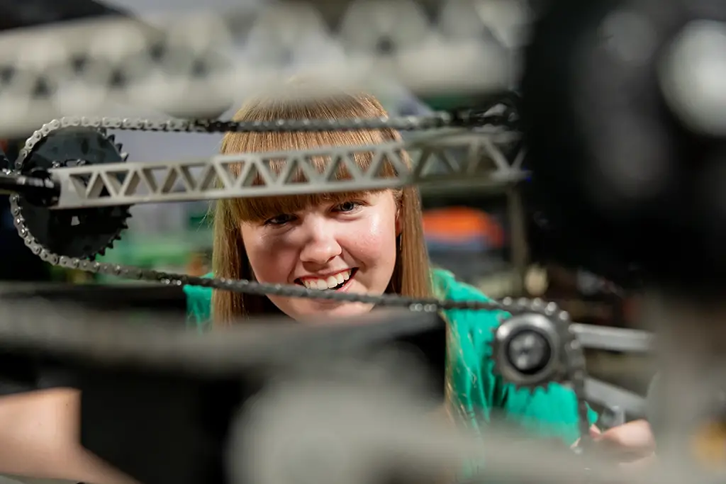 carrie working on wind turbine