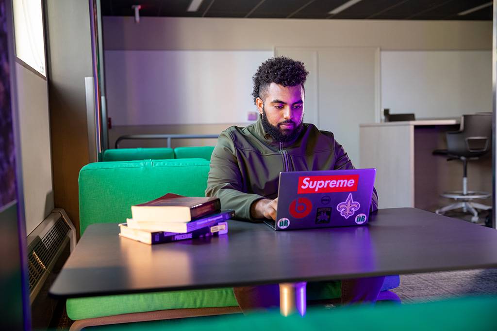 Chandon studing on laptop