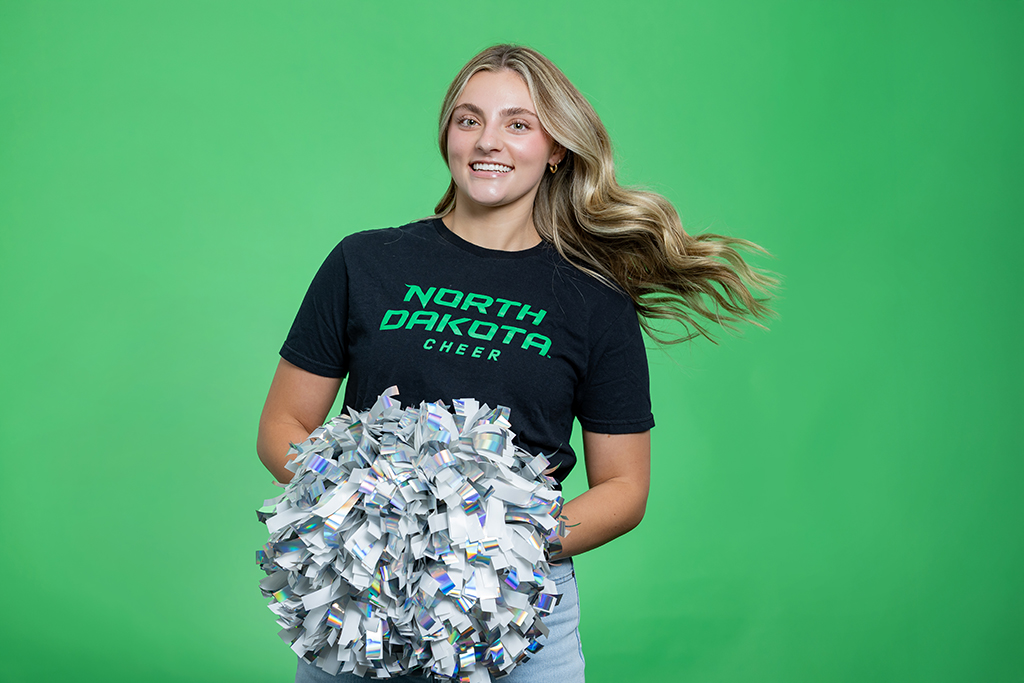 renee using green screen for photo shoot