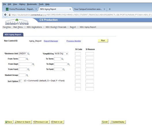 screenshot of SI reason selection