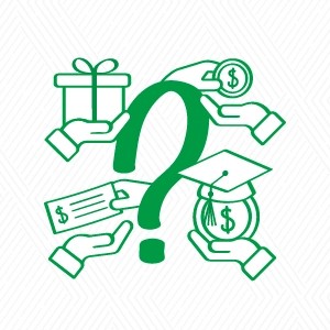 Illustration of college books and financial aid items