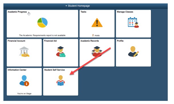 image showing where to select student self service on screen