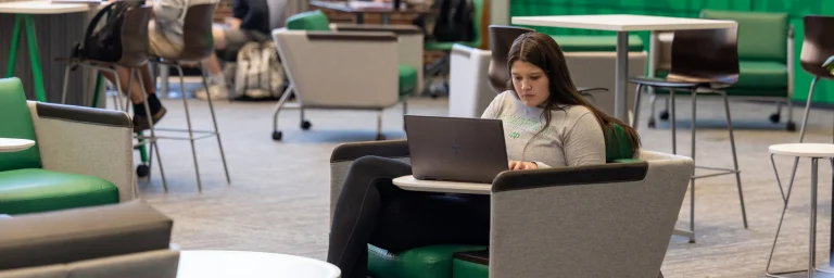 Entrepreneurship degree student in lobby