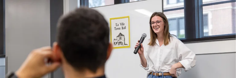 history student giving speech in class