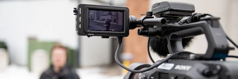 news production student on camera