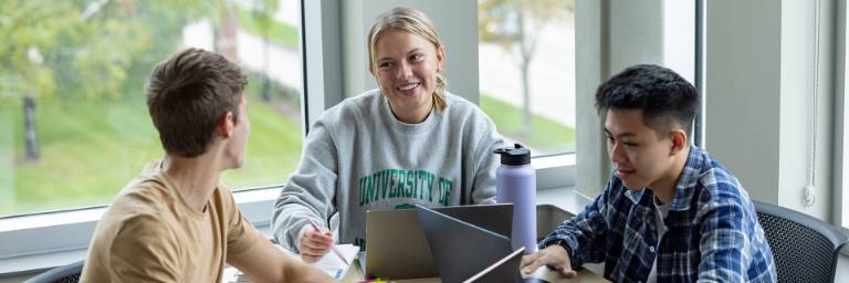 social science degree students working on laptops