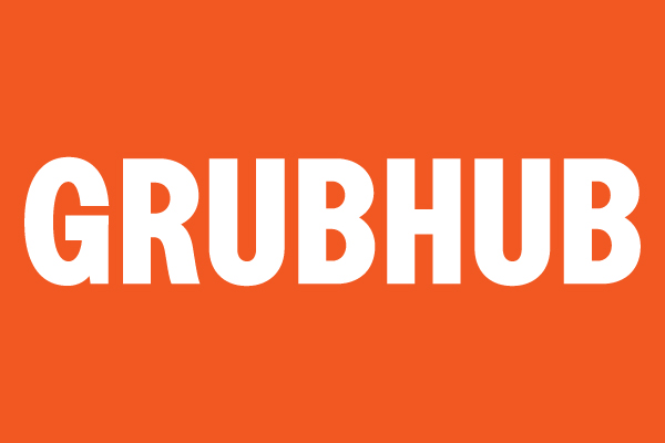 Grubhub logo on dark orange background