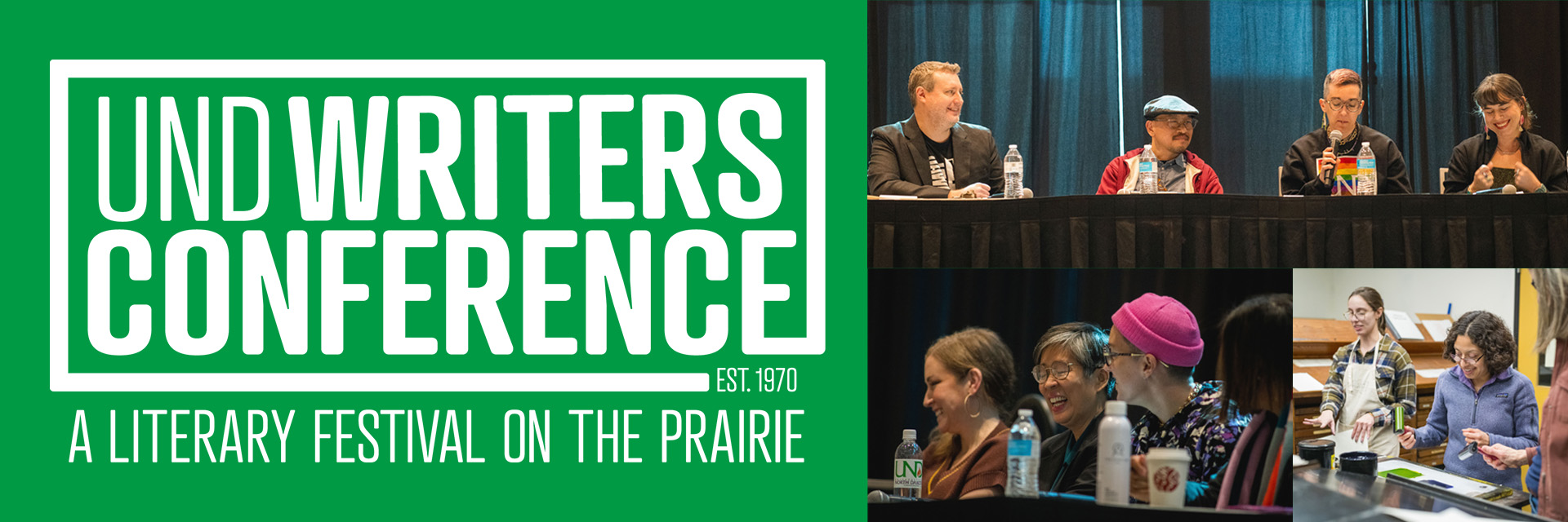 UND Writers Conference logo with photos of attendees